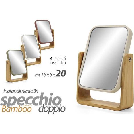 1 Pezzo Specchio Doppio Bagno in Plastica e Bamboo 16 x 5 x 20 cm 4 Colori (1/2)