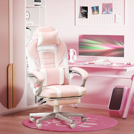 MEUBLIV Gaming-Stuhl rosa 63x63 cm – Rückenlehne verstellbar, Fußstütze, Kopfkissen (1/5)