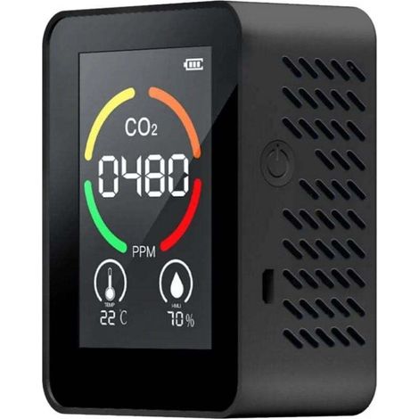 3-in-1 CO2 gas detector, temperature and humidity analyzer, detector measuring range 400–5000 PPM, intelligent air tester with display, black