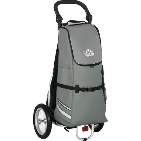 Carrito de compra 2 en 1 con remolque para bicicleta, aluminio y Oxford, gris, 53x43x110 cm (1/4)
