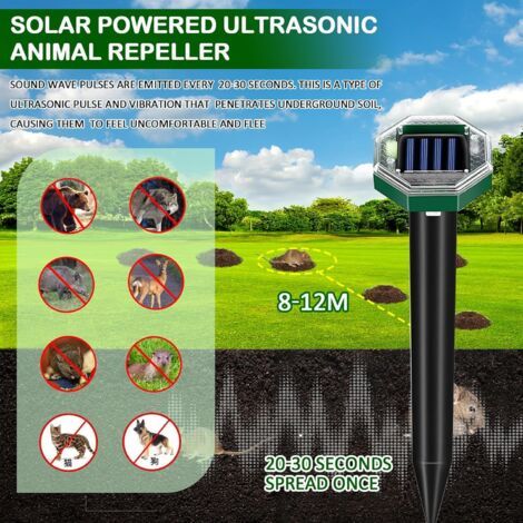 Répulsif ultrasonique pour chats et chiens – Technologie solaire – Portée de détection à 360° – Jusqu'à 12 mètres – Non toxique et étanche (1/3)