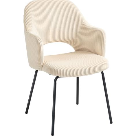 Chaise de salle à manger en velours côtelé beige avec piètement métal et assise coquille (1/5)