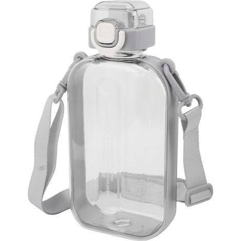 Gourde plate 750ml fine en PC silicone étanche avec sangle gourde plate pour sport extérieur gris (1/5)