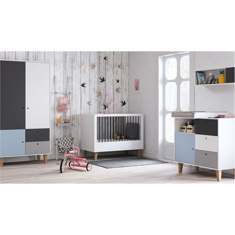Chambre complète lit bébé évolutif - commode à langer - armoire Vox Concept Bleu