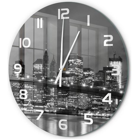 Horloge Murale Ronde en Verre Chiffres Lisibles Silencieuse et Moderne Manhattan, New York fi 60 cm (1/5)