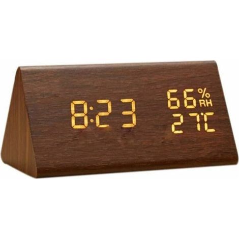 1 pièce Réveil en bois, horloge numérique LED avec affichage heure/température, contrôle sonore et luminosité réglable, pour bureau ou chevet (1/5)