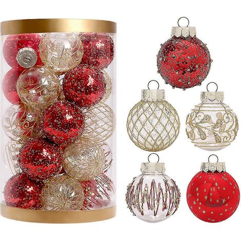 Adornos navideños en forma de bola para árbol de Navidad, adornos de 6 cm (2,36 pulgadas) con cuerda para colgar, decoración multicolor para las fiestas. (1/5)