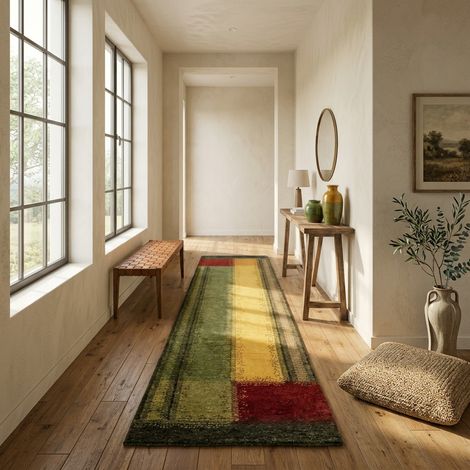 Tapis Gabbeh indien Tapis Arias - Tapis en laine  - 300x75cm, Rectangular - 100% Laine vierge - Noué main - Jaune