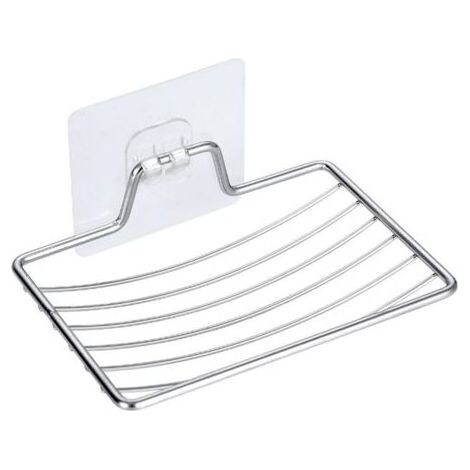 Porte-savon, tuyau d'évacuation en acier inoxydable, égouttoir à vaisselle, étagère de rangement murale pour salle de bain, porte-détergent incurvé, porte-savon argenté pour salle de bain. (1/2)