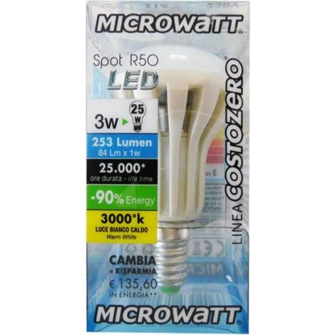 CENTURY ITALIA - LAMPADINA SPOT R50 LEDA RISPARMIO ENERGETICO - 3W E14 253LMN 3000K - LUCE BIANCA CALDA