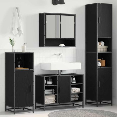 Badezimmermöbel-Set Schwarz Eichen-Optik 35 x 37,5 x 188,5 cm