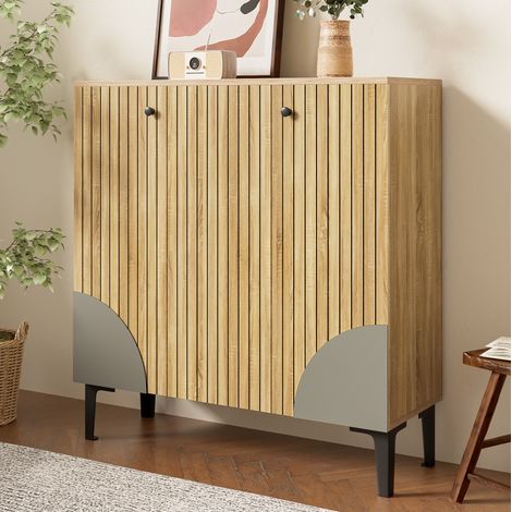 Mueble zapatero 90 x 32 x 94 cm de madera, 3 puertas, con almacenamiento y balda HAVRYA (1/5)