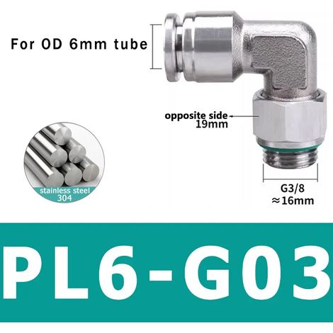 (PL6-G03 - Lot de 10) 10 raccords pneumatiques en acier inoxydable 304, connecteurs PL pour tubes d'air, raccords à dégagement rapide, diamètres 4 mm, 6 mm et 8 mm (1/5)