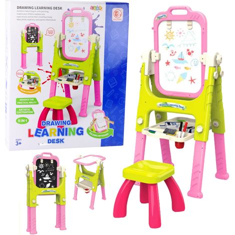 Tableau éducatif 5 en 1 avec chaise et accessoires multifonctionnels, rose (1/4)