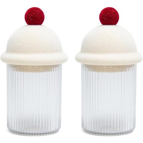 Lot de 2 distributeurs de cotons-tiges avec couvercles pour cotons-tiges, boules de coton, cotons-tiges, cure-fils, articles de toilette, organisateur (1/5)