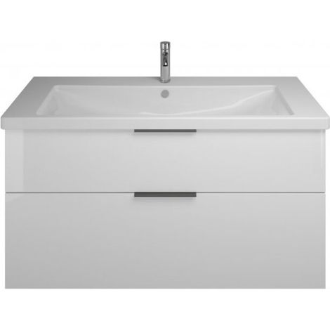 Burgbad Eqio Keramik-Waschtisch mit Unterschrank, 2 Auszüge und Griffleiste Weiß Hochglanz/Alpinweiss 123 cm Schwarz matt (1/2)