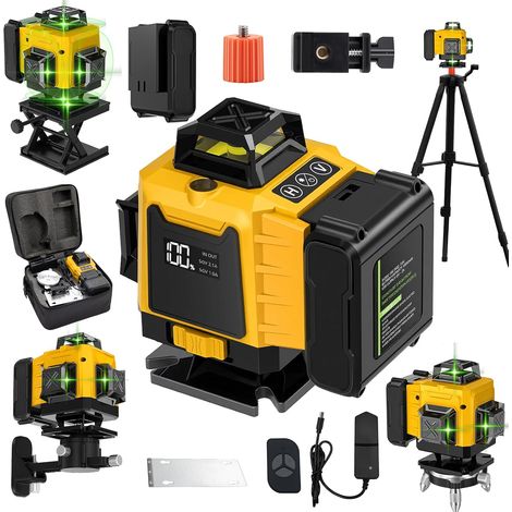 Niveau Laser Chantier 4 x 360°, Niveau Laser Autonivelant avec Trepied 16 Lignes, Mode Impulsion ExtéRieur, avec Support Mural, pour Travaux de Construction et Décoration Intérieure (1/5)