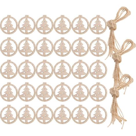 30 pièces décorations de noël copeaux de bois sculpture creux rétro pendentif en bois artisanat (1/5)