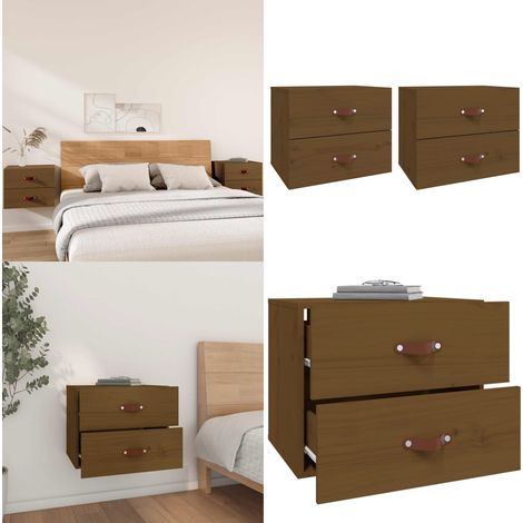 Mesitas de noche de pared 2 uds marrón miel 50x36x40 cm - Mesita de pared - Mesita de noche de madera