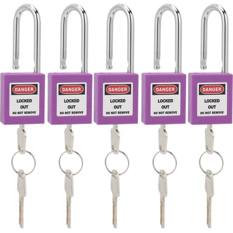 5 Cadenas de Sécurité 38mm avec 10 Clés et Étiquettes pour Sécurité Industrielle et Machines (Violet) (1/5)