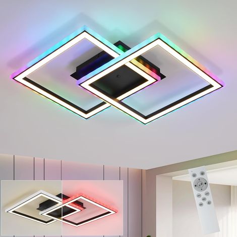 GBLY Plafonnier LED RGB - 35W, Lampe de Plafond Moderne Noir , dimmable par télécommande, CCT, Changement de Couleur RVB, Éclairage de Plafond Géométrique (1/5)
