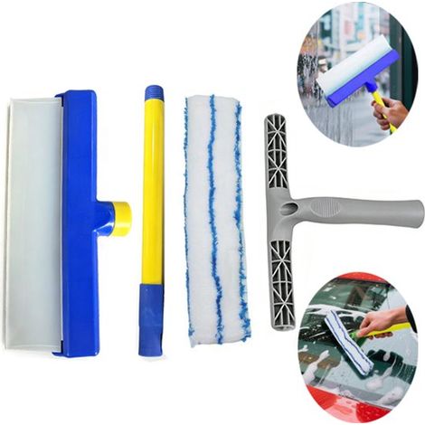 Raclettes de fenêtre en silicone 2 pièces – Lave-vitres 30 x 17 cm – Raclettes pour verre de douche miroirs fenêtres et voiture – Bleu et jaune (1/5)
