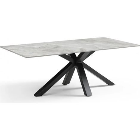 Table basse 120x60 cm céramique gris marbré laqué pied croix - DAKOTA 04 (1/5)