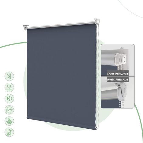 Store Enrouleur Occultant - 1 Pièce - Polyester Thermique - Isolation et Opacité Totale - Salon Chambre Bureau - 55x120 cm Bleu Foncé (1/5)