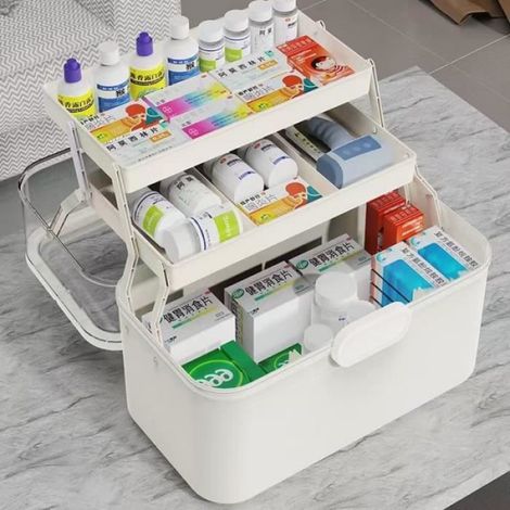 Boîte À Pharmacique - 3 Niveaux - Portable Pliable - Fermeture Hermétique - Blanc ×1 (1/4)
