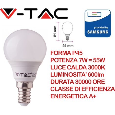 V-TAC PRO VT-270 Lampadina LED Chip Samsung E14 7W P45 Bianco caldo - 3000K (1/7)