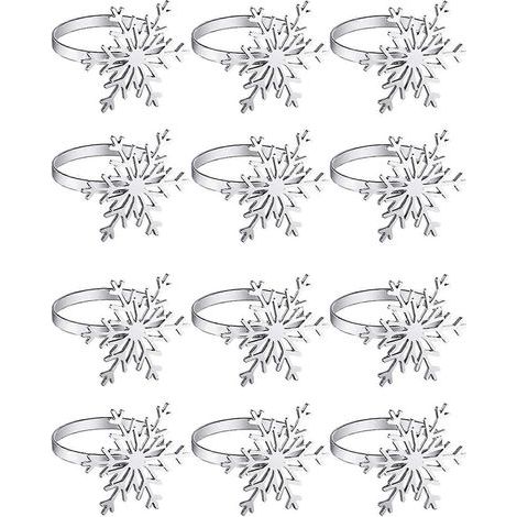 Lot de 12 ronds de serviette flocon de neige pour Noël, parfaits pour les fêtes de fin d'année. (1/5)