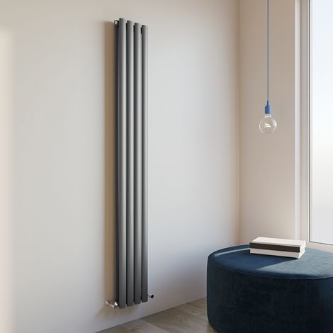 Acezanble 1800x236mm Double Anthracite Vertical Oval Column Central Heating Designer Radiator