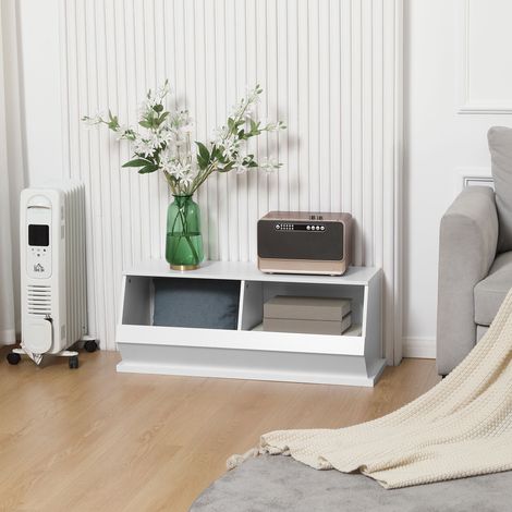 Meuble 2 casiers bacs de rangement en MDF - dim. 90L x 36l x 35H cm -blanc (1/4)