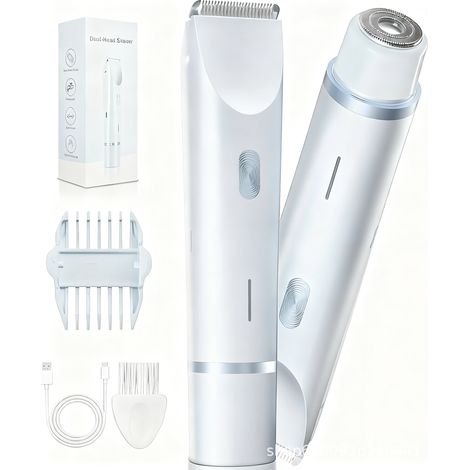 Épilateur Bikini Femme Double Tête Rasoir Électrique – Maillot, Corps et Visage – Hypoallergénique et Étanche IPX7 – Rechargeable USB – 60 min d'Autonomie (1/2)