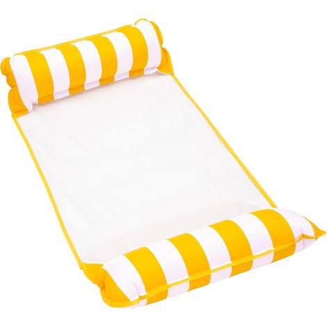 Silla flotante inflable de malla, colchoneta flotante para piscina y hamaca acuática, colchoneta flotante inflable multifuncional para piscina, apta para adultos - amarilla (1/4)