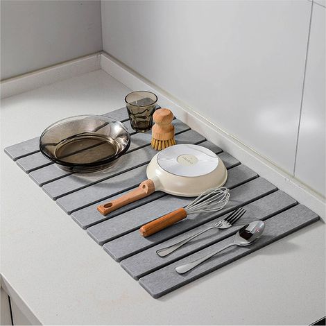 Tapis de séchage en pierre pour comptoir cuisine, instantané egouttoir diatomite, tapis pliable et super absorbant Vaisselle Tasses (Gris moyen, 6039cm) Gris Moyen 6039cm'Gris Moyen 6039cm'Gris Moyen' (1/5)
