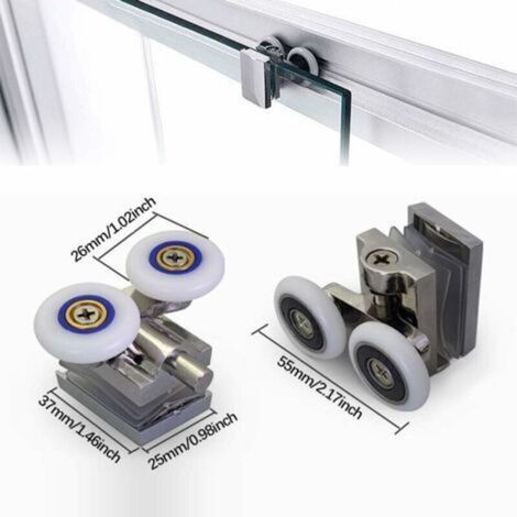 Rulli per porta doccia da 26 mm – Doppio rullo per porte in vetro da 6-8 mm – Lega di zinco e acciaio inossidabile – Funzionamento silenzioso (1/4)