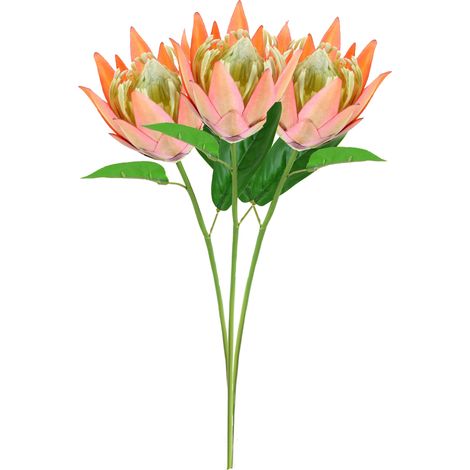Künstliche Königsprotea-Blüten, hellorangefarbener Samt – 3 Stück – für Hochzeitsdekorationen und Blumenarrangements