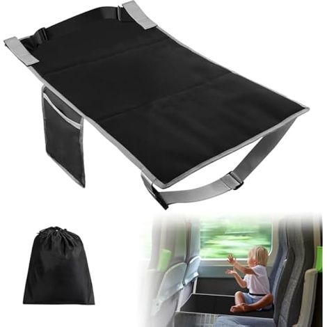 Extension de Siège Avion pour Enfants - Repose-Pieds Portable pour Tout-Petits, Voyages Courte Distance, Noir