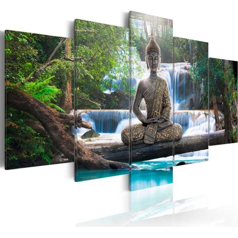 Tableau Imprimé "Buddha & Waterfall" 100 x 200 cm (1/2)