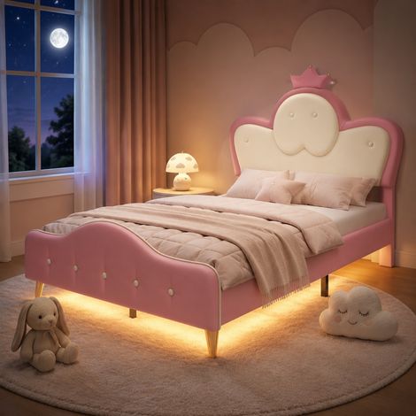 Letto per bambini 90x200 cm in PU rosa e bianco con LED - FLORAGRACE (1/5)