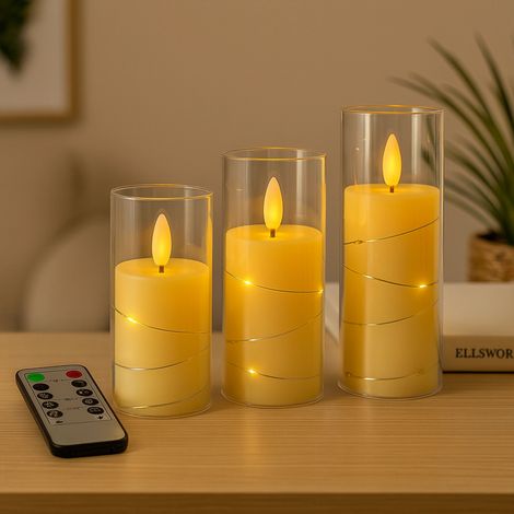 Bougie pilier LED avec guirlande lumineuse et télécommande - 3 tailles (1/5)
