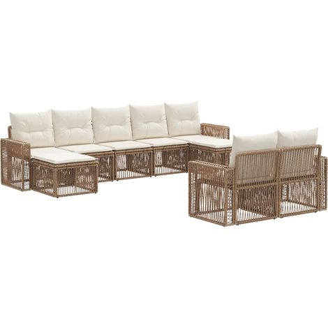 vidaXL Set Divano da Giardino 9 pcs Beige e Bianco Crema polyrattan
