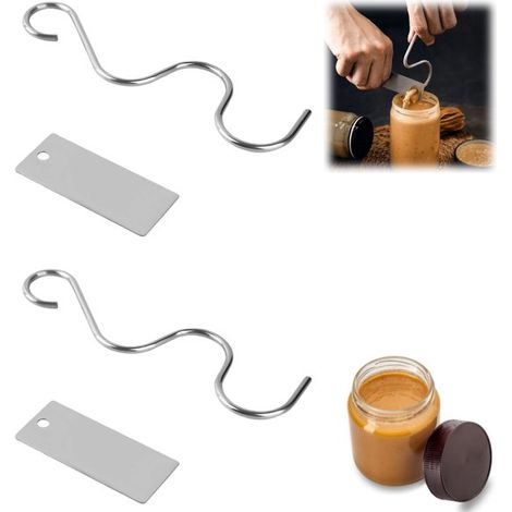 Set di 2 pezzi per mescolare burro di arachidi/marmellata/frullatore con asta e manico girevole, spatola inclusa, per vasetti di burro di arachidi da 340 a 850 g, colore argento, 19,2 x 5 cm. (1/5)