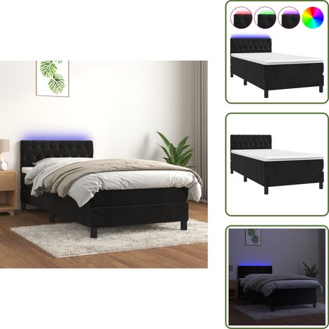 Cama con cabecero ajustable - vidaXL Cama box spring colchón y LED terciopelo negro 90x200 cm - Luz LED