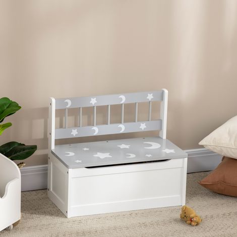 Cassapanca Moderna Portagiochi 2 in 1, Sedia per Bambini con Leva a Gas, in MDF e Legno di Pino, 60x30x50 cm, Bianco e Grigio (1/5)