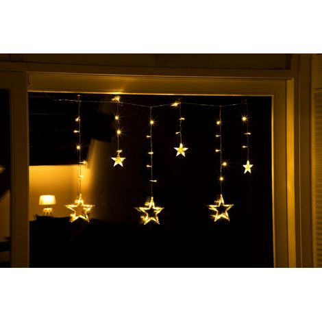 LED Sternen Lichtervorhang warm weiß - 100 cm - Deko Lichterkette mit 63 LED für Innen
