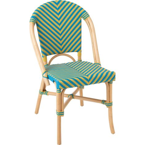Chaise en Rotin "Geo" 86cm Jaune & Bleu (1/5)