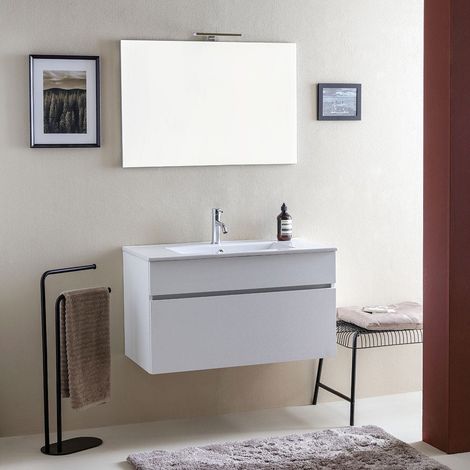 Mueble De Baño Suspendido 90Cm Lavabo Y Espejo   Sole (1/5)