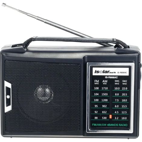 (Noir) Radio rétro à bande complète avec haut-parleur haute puissance et antenne rétractable, supporte une alimentation CC 3V/CA 220V. (1/5)
